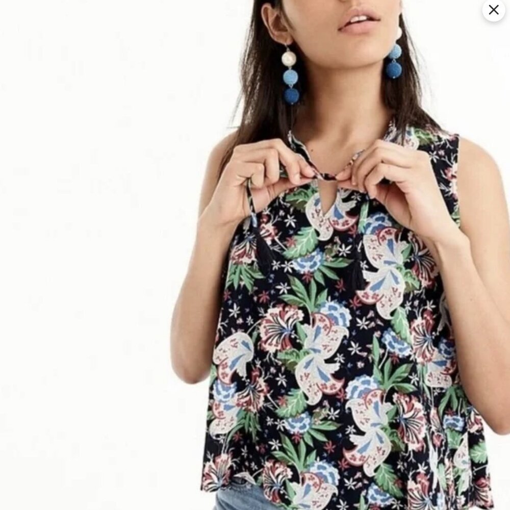 J.Crew Floral Sleeveless Top Women’s Small Black Multicolor Blouse